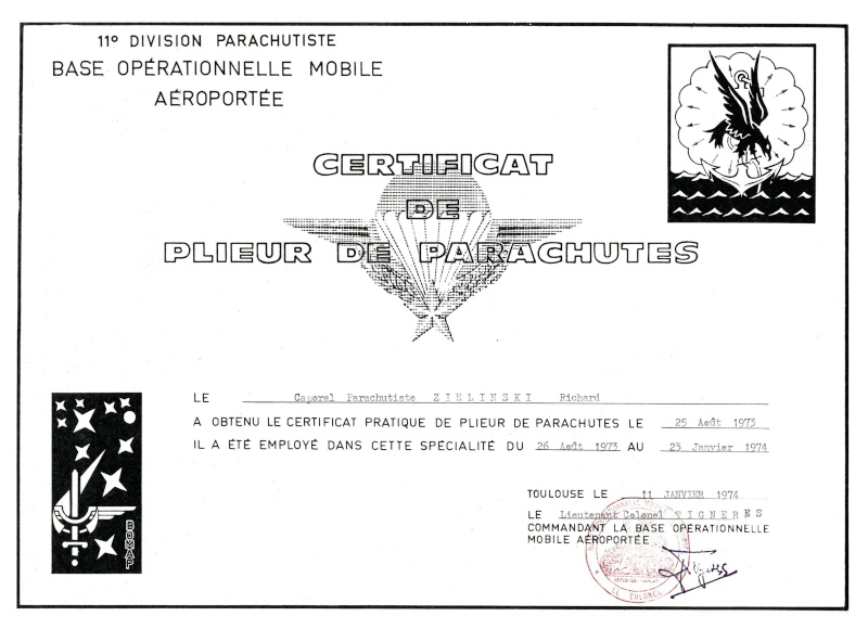 Certificat de plieur parachutiste   BOMAP 